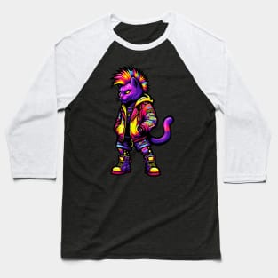 male Neon Punk Cat Punks Not Dead Baseball T-Shirt